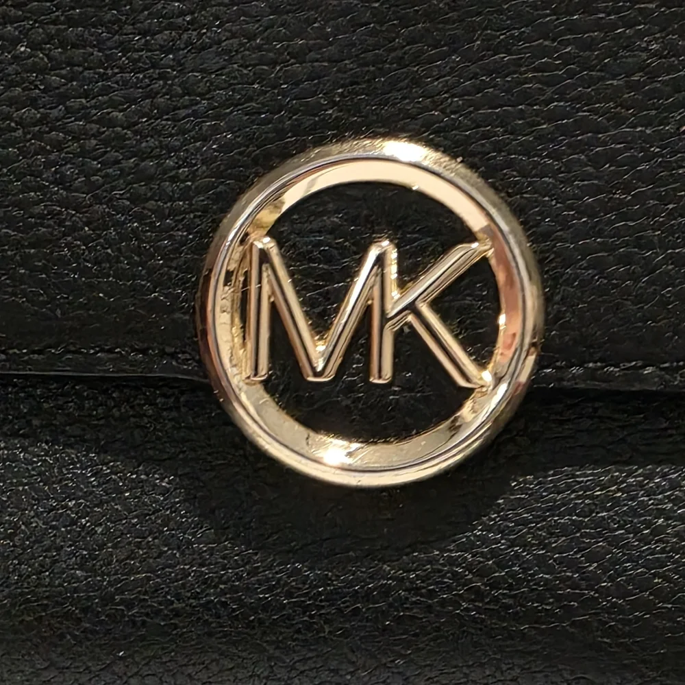 Michael Kors‎ Black Leather Tri Gold Wallet with Gold Logo